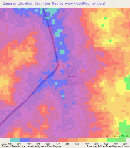 Zanasso,Ivory Coast Elevation Map