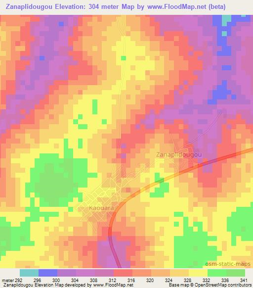 Zanaplidougou,Ivory Coast Elevation Map