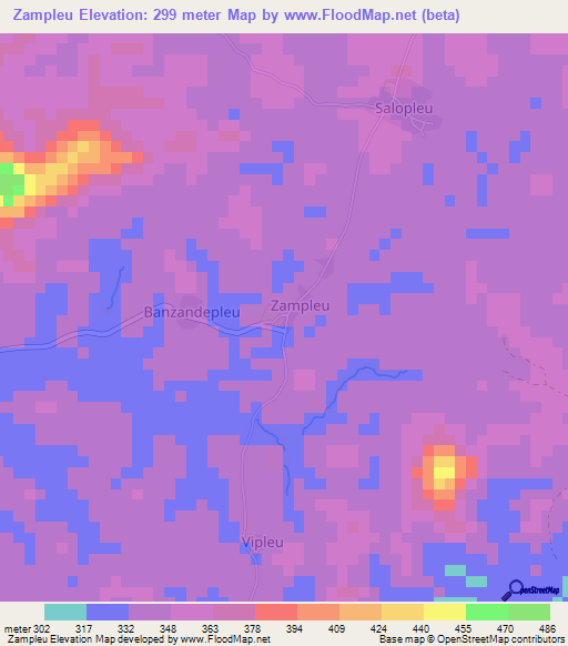 Zampleu,Ivory Coast Elevation Map