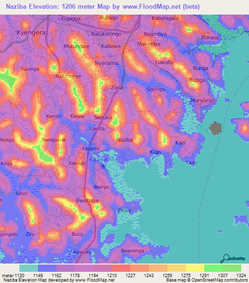 Naziba,Uganda Elevation Map