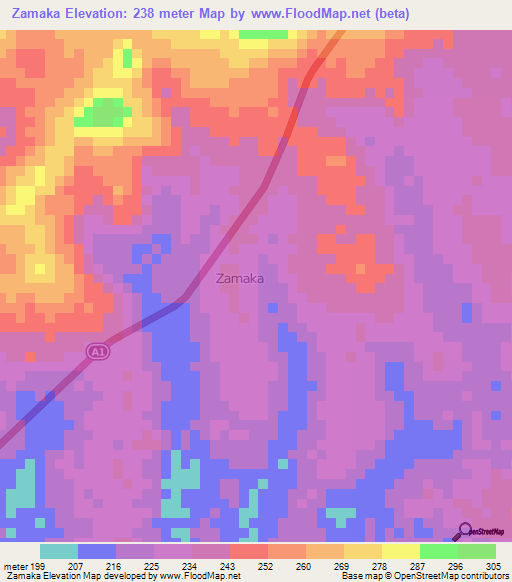 Zamaka,Ivory Coast Elevation Map