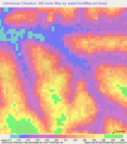 Zaliohouan,Ivory Coast Elevation Map