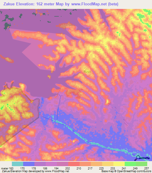 Zakue,Ivory Coast Elevation Map