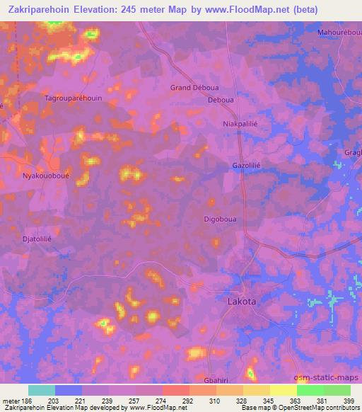 Zakriparehoin,Ivory Coast Elevation Map