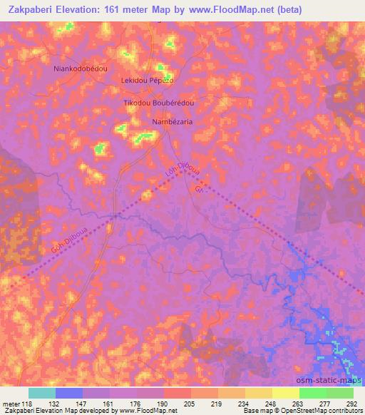 Zakpaberi,Ivory Coast Elevation Map