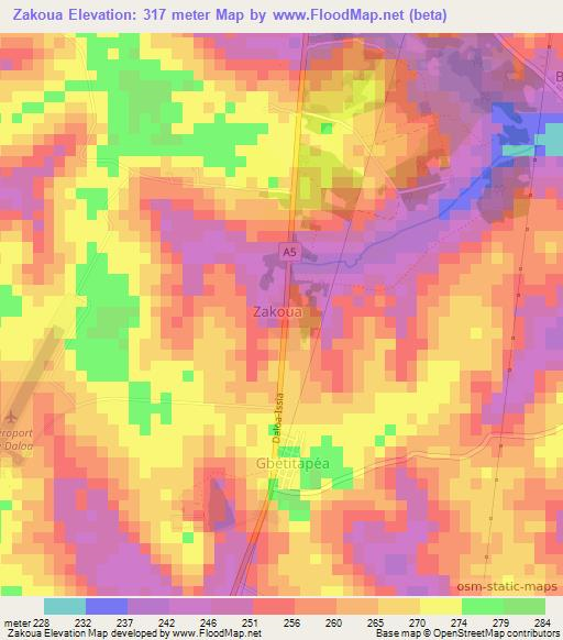 Zakoua,Ivory Coast Elevation Map