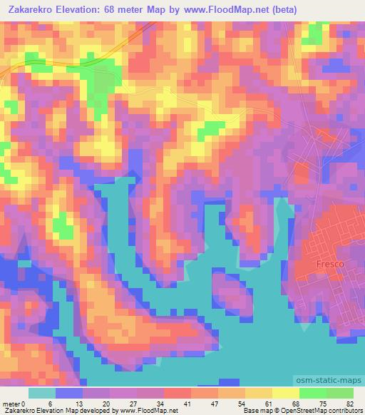 Zakarekro,Ivory Coast Elevation Map