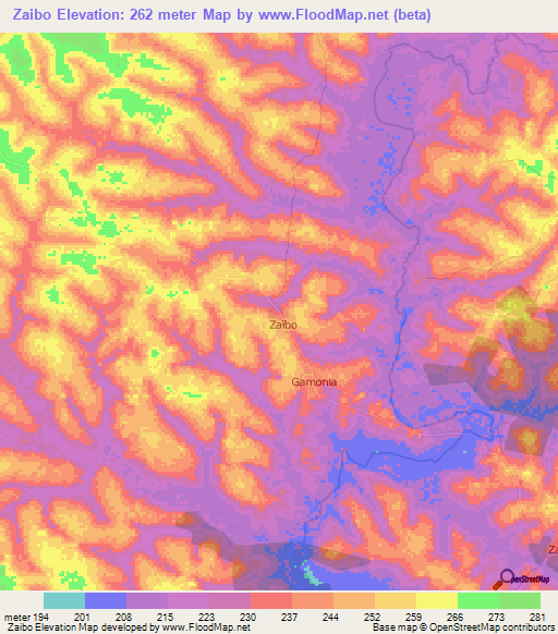 Zaibo,Ivory Coast Elevation Map