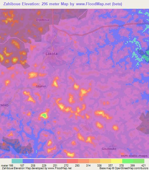 Zahiboue,Ivory Coast Elevation Map