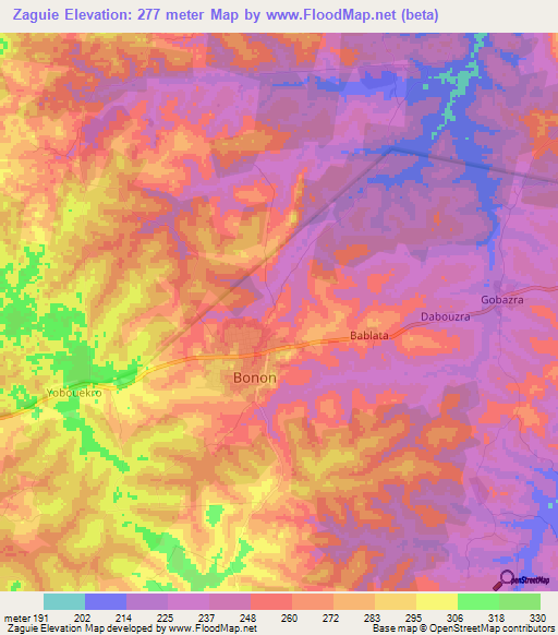 Zaguie,Ivory Coast Elevation Map