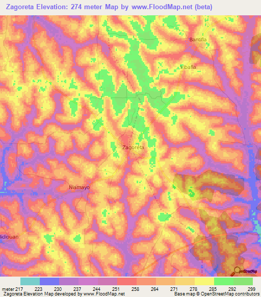 Zagoreta,Ivory Coast Elevation Map