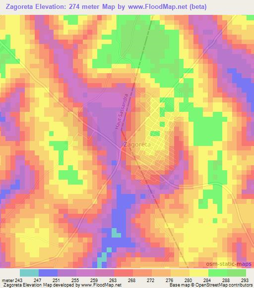 Zagoreta,Ivory Coast Elevation Map