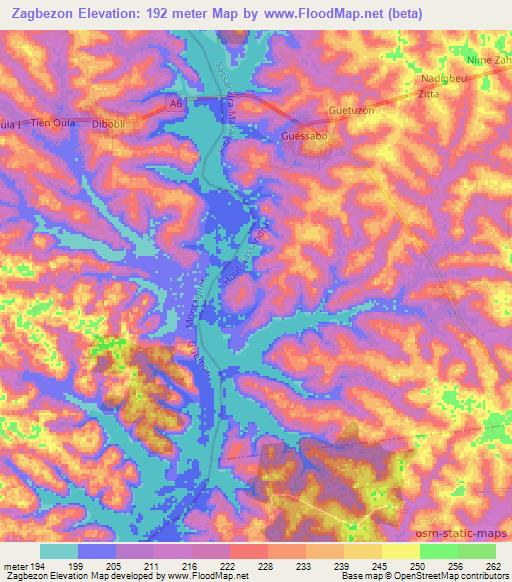 Zagbezon,Ivory Coast Elevation Map