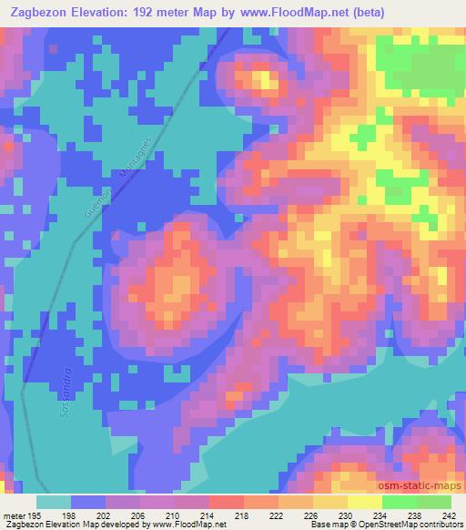 Zagbezon,Ivory Coast Elevation Map