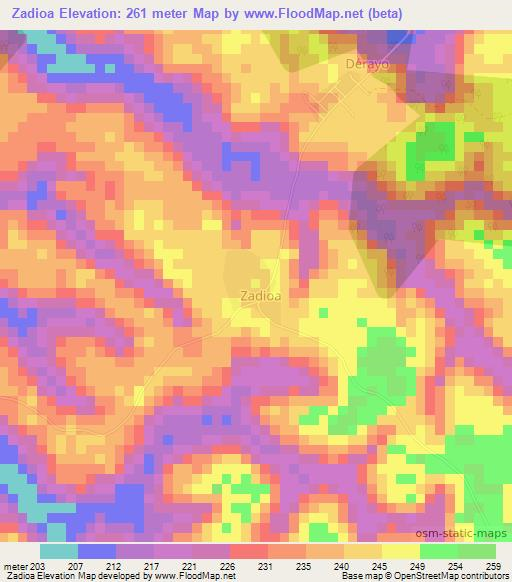 Zadioa,Ivory Coast Elevation Map