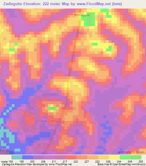 Zadieguhe,Ivory Coast Elevation Map
