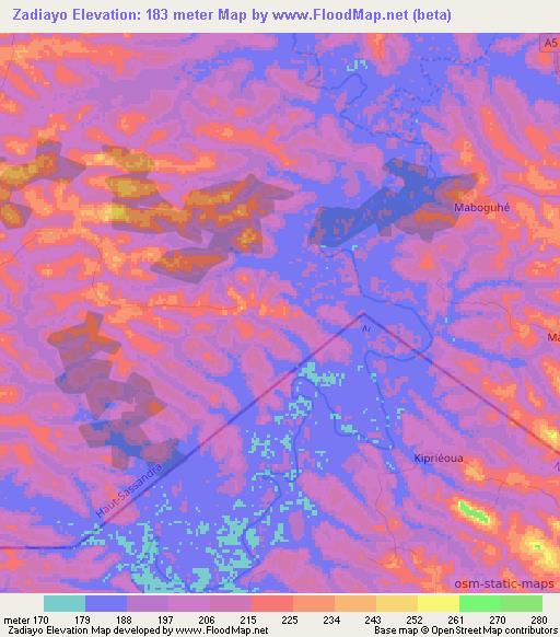 Zadiayo,Ivory Coast Elevation Map
