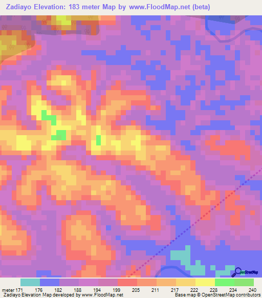 Zadiayo,Ivory Coast Elevation Map
