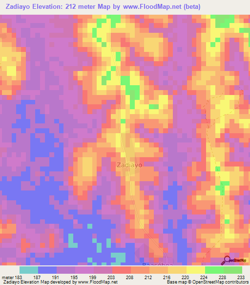 Zadiayo,Ivory Coast Elevation Map
