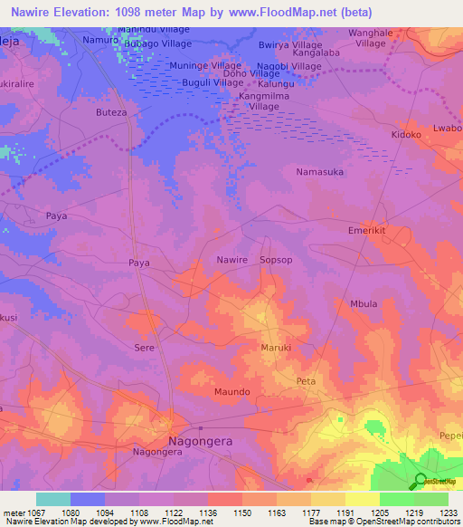 Nawire,Uganda Elevation Map