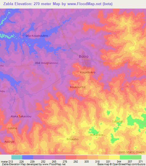 Zabla,Ivory Coast Elevation Map