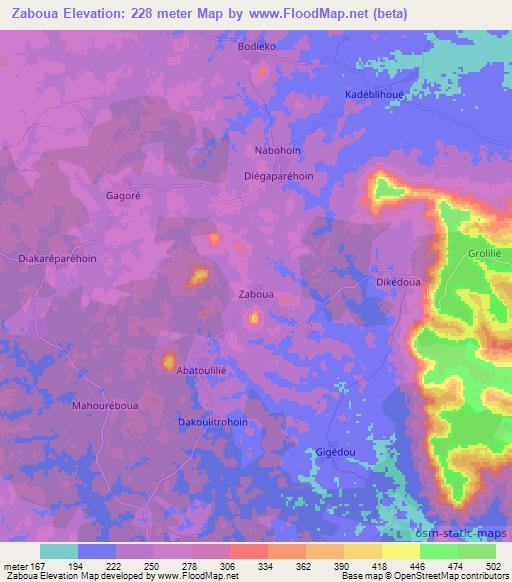 Zaboua,Ivory Coast Elevation Map