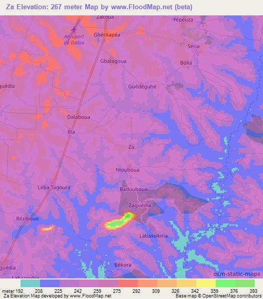 Za,Ivory Coast Elevation Map