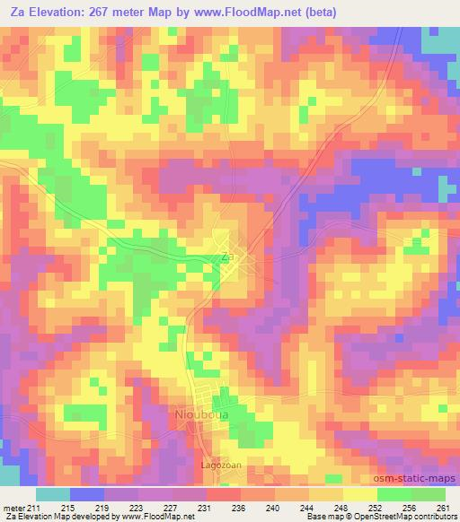 Za,Ivory Coast Elevation Map