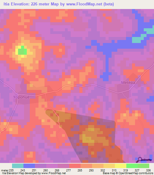 Itia,Ivory Coast Elevation Map