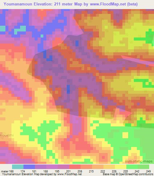 Youmanamoun,Ivory Coast Elevation Map