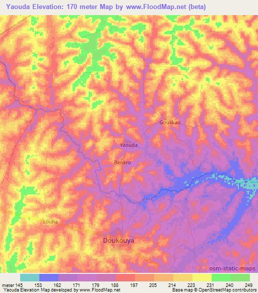 Yaouda,Ivory Coast Elevation Map