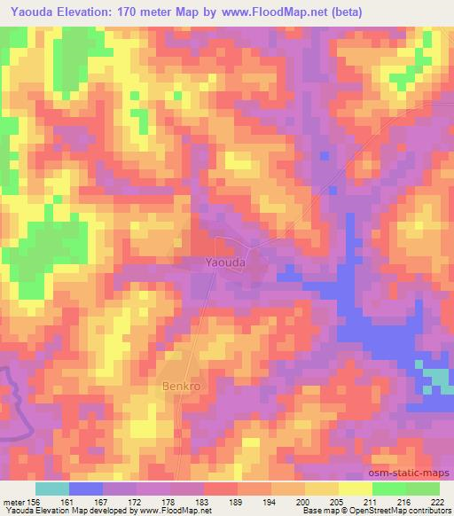 Yaouda,Ivory Coast Elevation Map