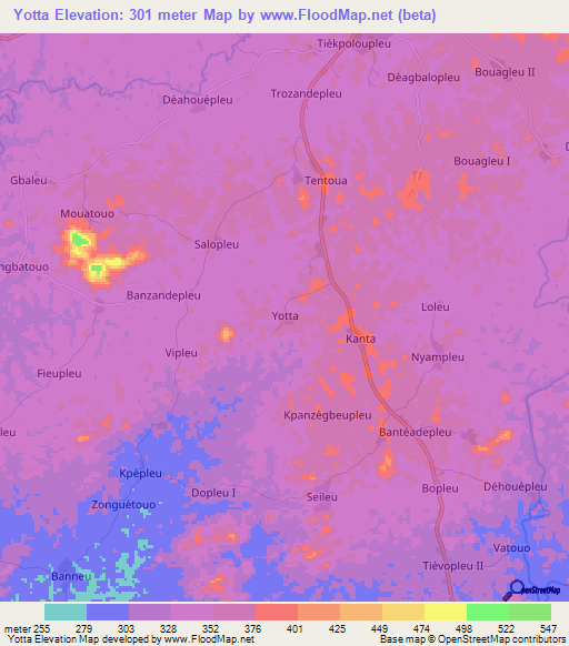 Yotta,Ivory Coast Elevation Map