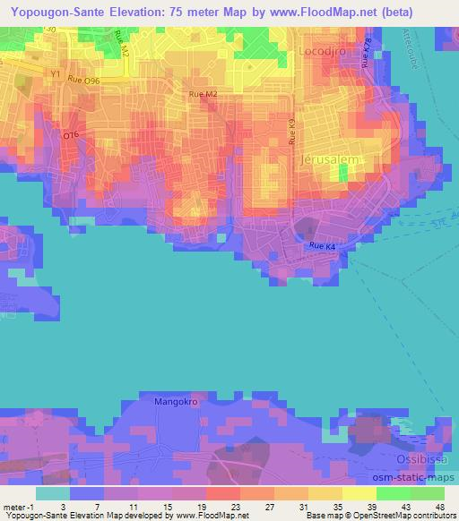 Yopougon-Sante,Ivory Coast Elevation Map