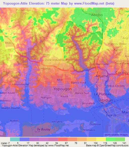 Yopougon-Attie,Ivory Coast Elevation Map
