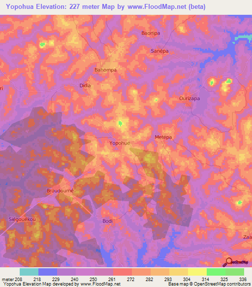 Yopohua,Ivory Coast Elevation Map
