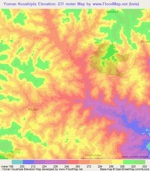 Yoman Kouahipla,Ivory Coast Elevation Map