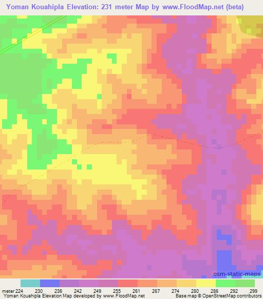Yoman Kouahipla,Ivory Coast Elevation Map
