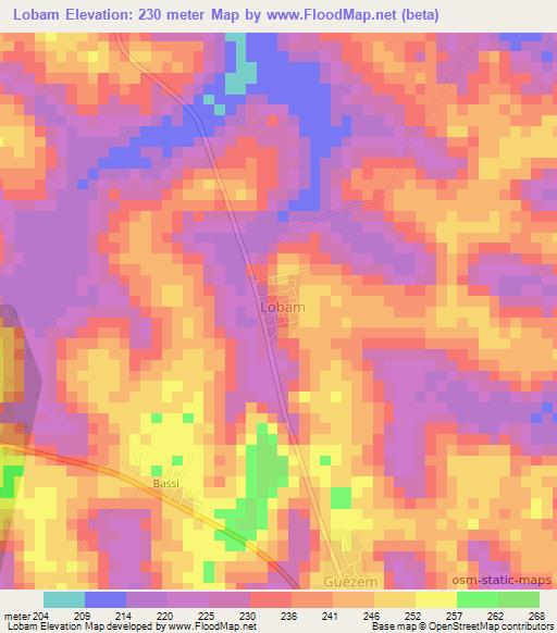 Lobam,Ivory Coast Elevation Map
