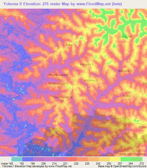 Yokorea II,Ivory Coast Elevation Map
