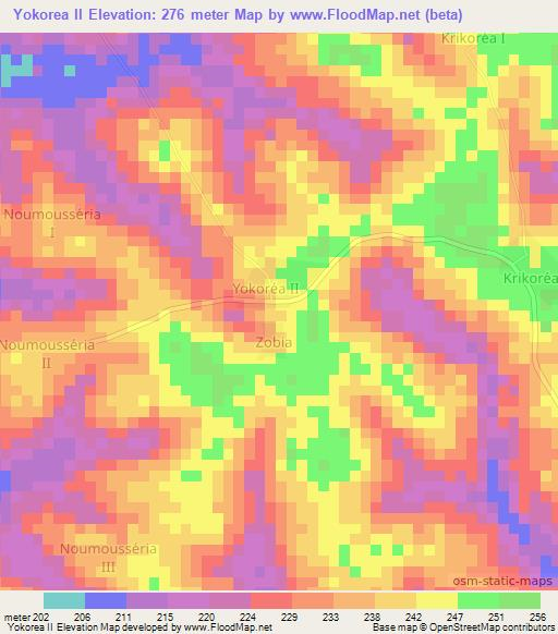 Yokorea II,Ivory Coast Elevation Map