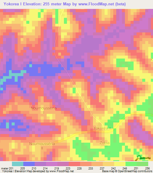 Yokorea I,Ivory Coast Elevation Map