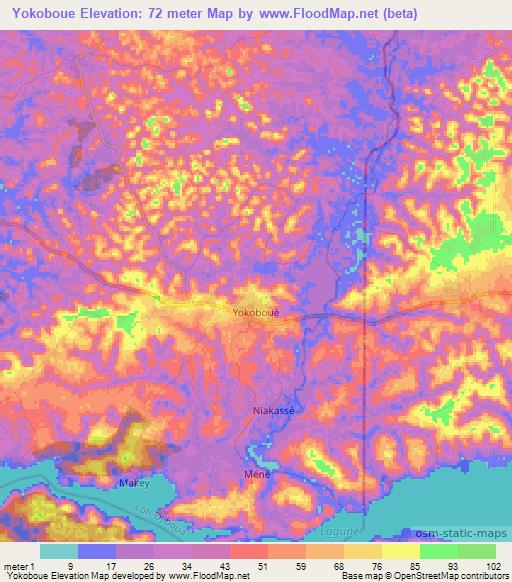 Yokoboue,Ivory Coast Elevation Map