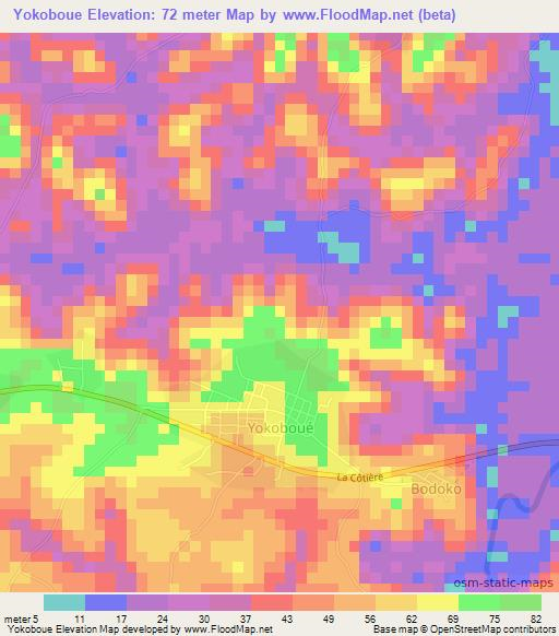 Yokoboue,Ivory Coast Elevation Map