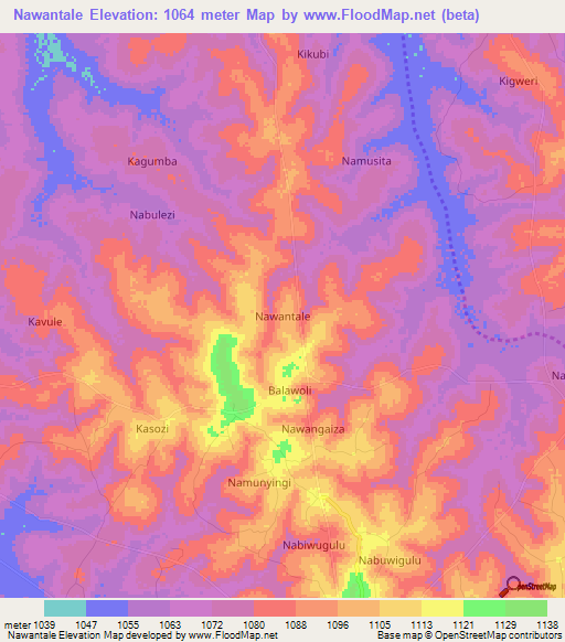 Nawantale,Uganda Elevation Map