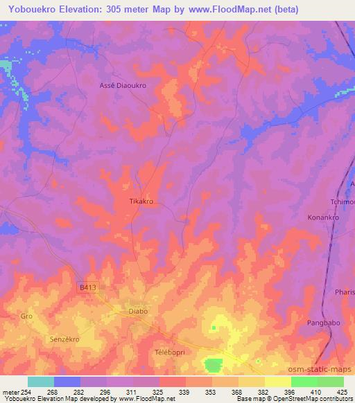 Yobouekro,Ivory Coast Elevation Map