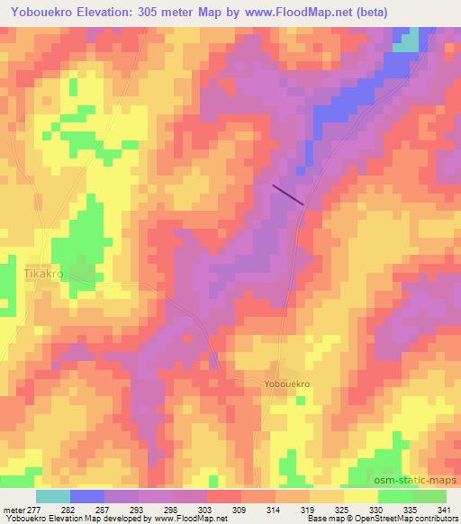 Yobouekro,Ivory Coast Elevation Map