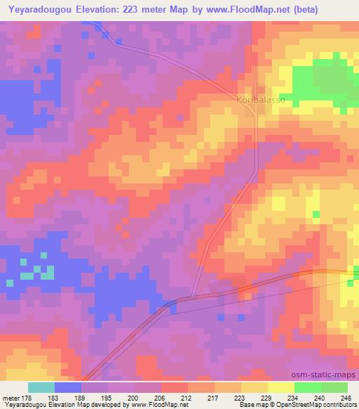 Yeyaradougou,Ivory Coast Elevation Map