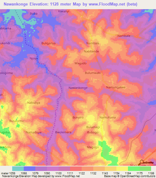 Nawankonge,Uganda Elevation Map
