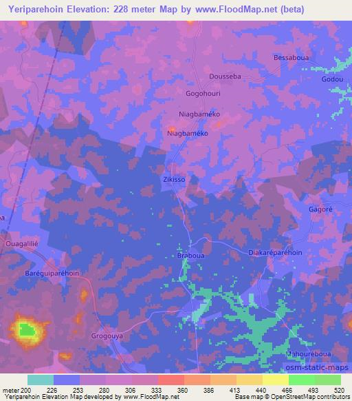 Yeriparehoin,Ivory Coast Elevation Map